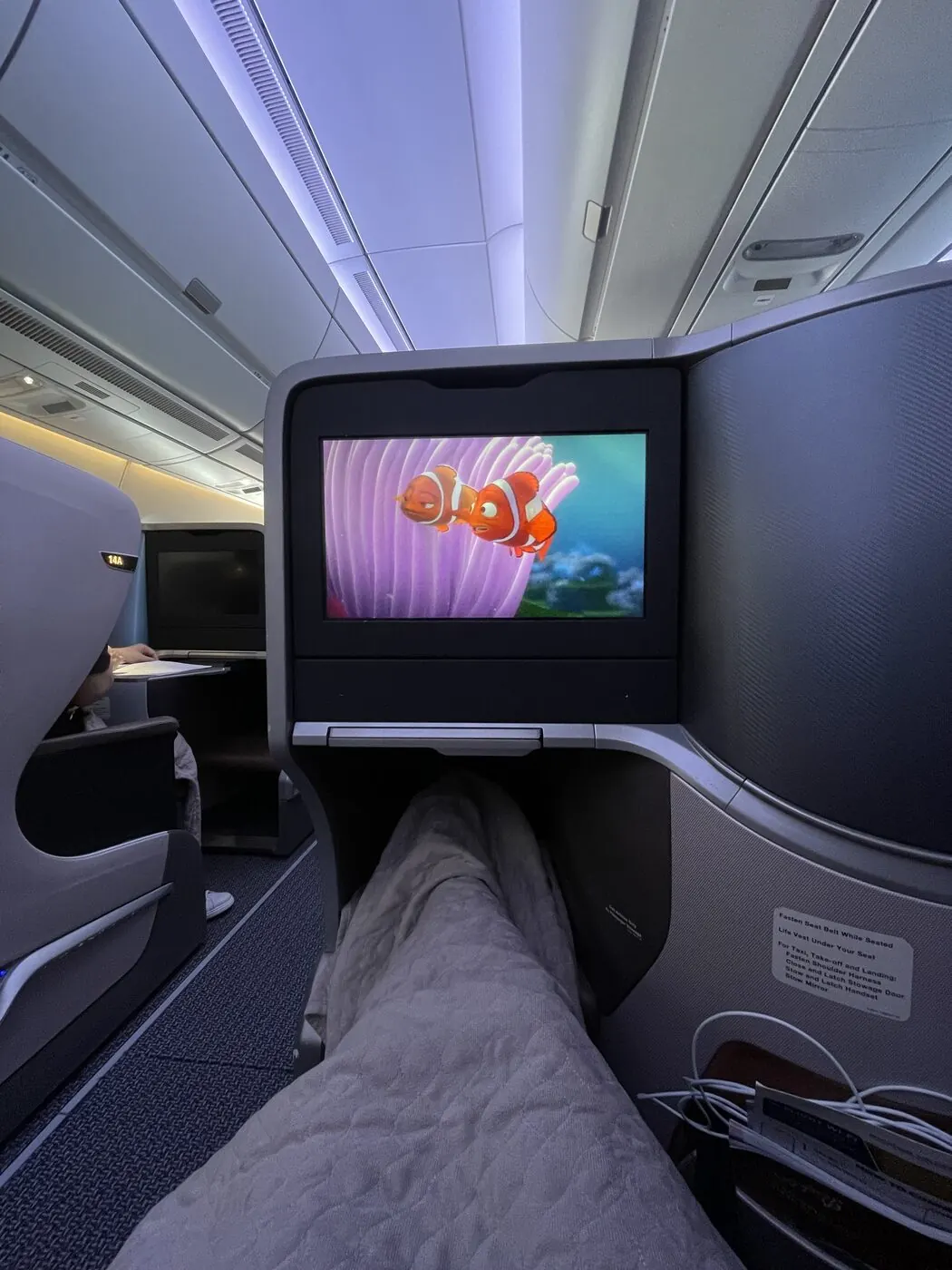 Singapore Airlines Business Class A350 Finding Nemo IFE fully flat